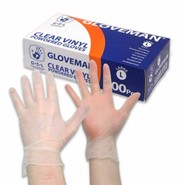 Box of 100 Gloveman Lightly Powdered Clear Vinyl Gloves