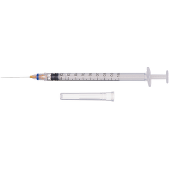 Clickzip Safety Syringe 1ml Fixed Retractable Needle & Syringe Orange 25g x 25mm