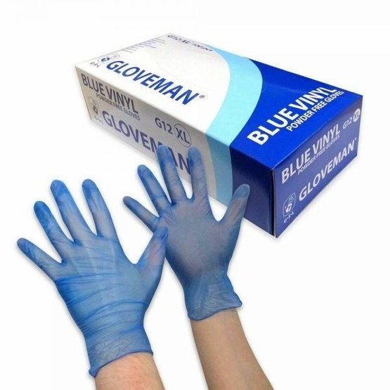 Box of 100 Gloveman Blue Powder Free Vinyl Gloves