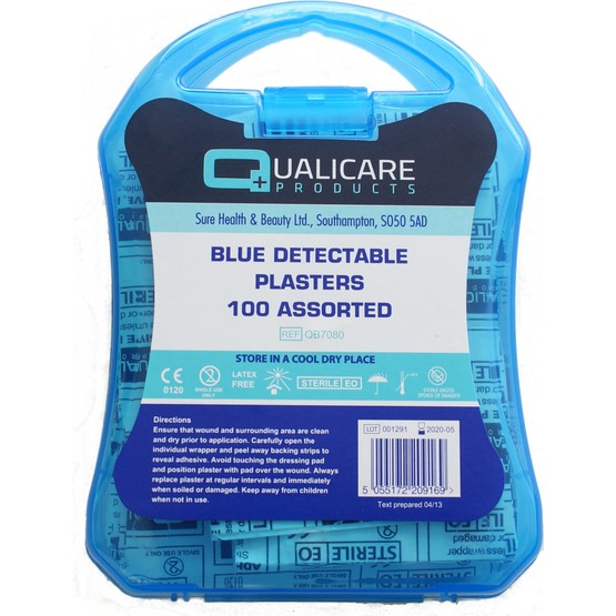 Blue Detectable Plasters Plastic Box 5 Sizes (100)