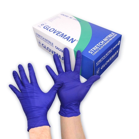 Box of 200 Gloveman Cobalt Blue Stretch Nitrile Powder Free Gloves