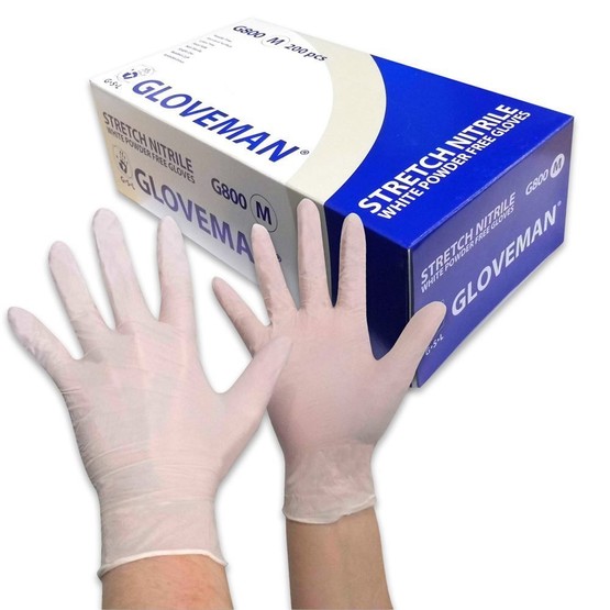 Box of 200 Gloveman White Stretch Nitrile Powder Free Gloves
