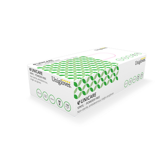 Box of 100 Uniglove Green Vinyl Powder Free Gloves