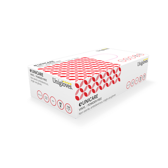 Box of 100 Uniglove Red Vinyl Powder Free Gloves