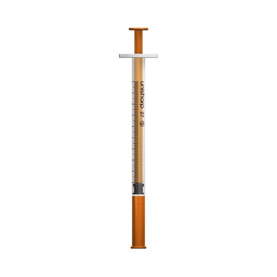 Unisharp 1ml 27 Gauge Fixed Needle Syringe: Orange (12mm Needle)