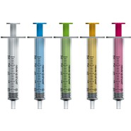 Nevershare 2ml Luer Slip coloured syringes (mixed)