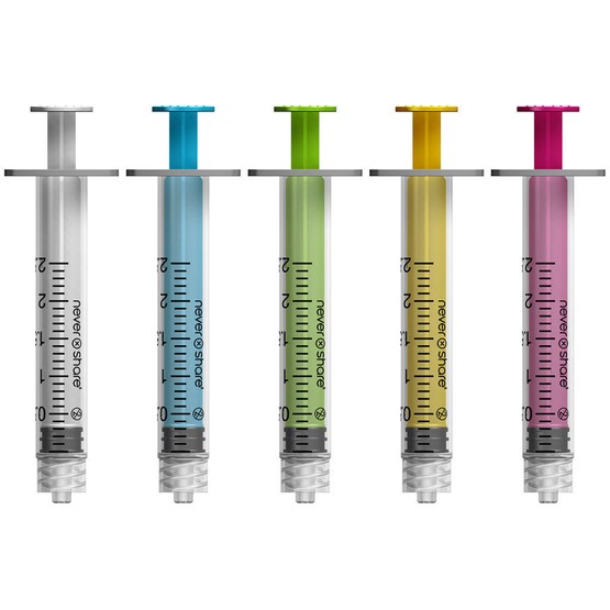 Nevershare 2ml Luer Lock Mixed coloured syringes
