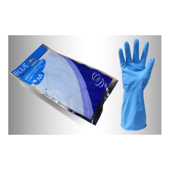 Yala Flock Lined Blue Household Latex Gloves