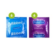 12 Mixed Condoms (6 x Pasante Ribbed & 6 x Pasante Intensity)