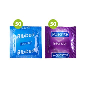 100 Mixed Condoms (50 x Pasante Ribbed & 50 x Pasante Intensity)