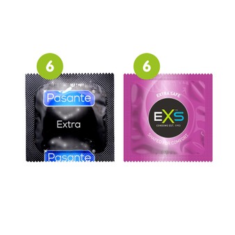 12 Mixed Condoms - 6 x Pasante Extra Safe + 6 x EXS Extra Safe