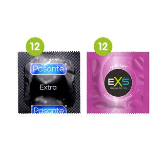 24 Mixed Condoms - 12 x Pasante Extra Safe + 12 x EXS Extra Safe