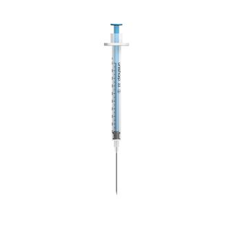 Unisharp 1ml 23G 32mm (1¼ inch) fixed blue needle syringe alternative