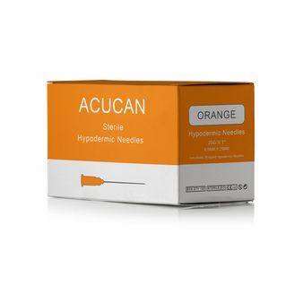 Box of 100 Acucan 25G X 1" (0.5mm x 25mm) Orange Hypodermic Needle alternative