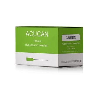 Box of 100 Acucan 21G X 1 1/2" (0.6mm x 30mm) Green Hypodermic Needle alternative