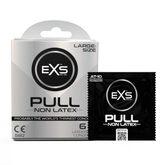 EXS PULL Large Condoms | Hypoallergenic Non-Latex &amp; Silicone Lubricated Box of 6