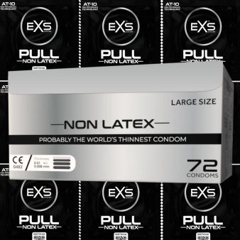 EXS PULL Large Condoms Hypoallergenic Non-Latex &amp; Silicone Lubricated Box of 72