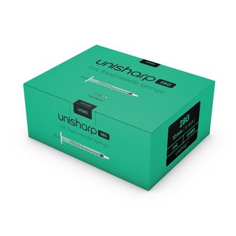 Unisharp 1ml 28G Fixed Needle Syringe: Green (12mm Needle)