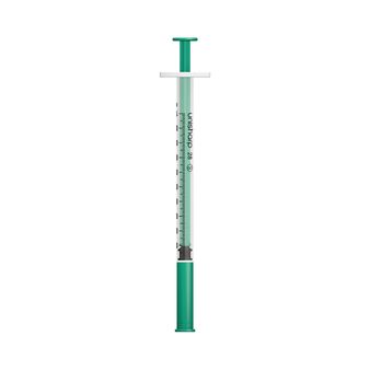 Unisharp 1ml 28G Fixed Needle Syringe: Green (12mm Needle)