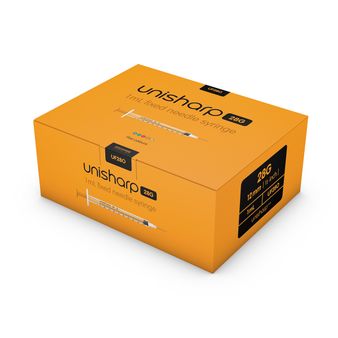 Unisharp 1ml 28G Fixed Needle Syringe: Orange (12mm Needle)