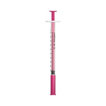 Unisharp 1ml 28G Fixed Needle Syringe: Pink (12mm Needle)