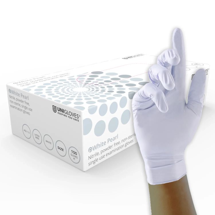 White Pearl, Guanti Monouso in Nitrile, senza polvere, Taglia XS (1 X 100 pezzi