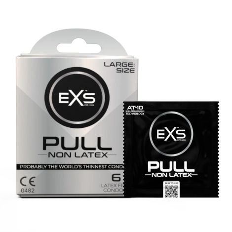 EXS PULL Large Condoms Hypoallergenic Non-Latex &amp; Silicone Lubricated - Box of 6
