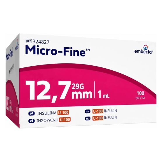 1ml BD (Embecta) Micro-Fine 29G Fixed Needle Insulin Syringes - 12.7 mm Needle U100