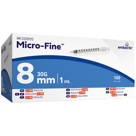 BD (Embecta) Microfine Plus 1ml Insulin Syringe &amp; Needles U100 30g x 8mm