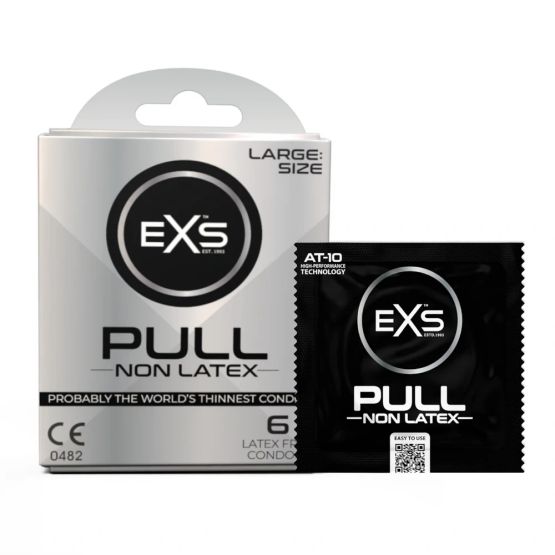 EXS PULL Large Condoms | Hypoallergenic Non-Latex &amp; Silicone Lubricated Box of 6