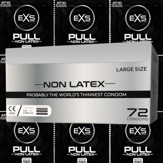 EXS PULL Large Condoms | Hypoallergenic Non-Latex &amp; Silicone Lubricated Box of 72