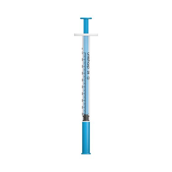 Unisharp 1ml 28G Fixed Needle Syringe: Blue (12mm Needle)