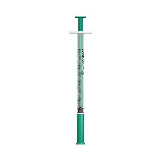 Unisharp 1ml 28G Fixed Needle Syringe: Green (12mm Needle)