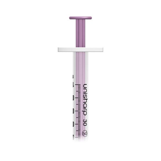 Unisharp 1ml 30G (12mm) fixed needle syringe: Purple