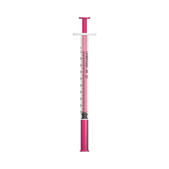Unisharp 1ml 28G Fixed Needle Syringe: Pink (12mm Needle)